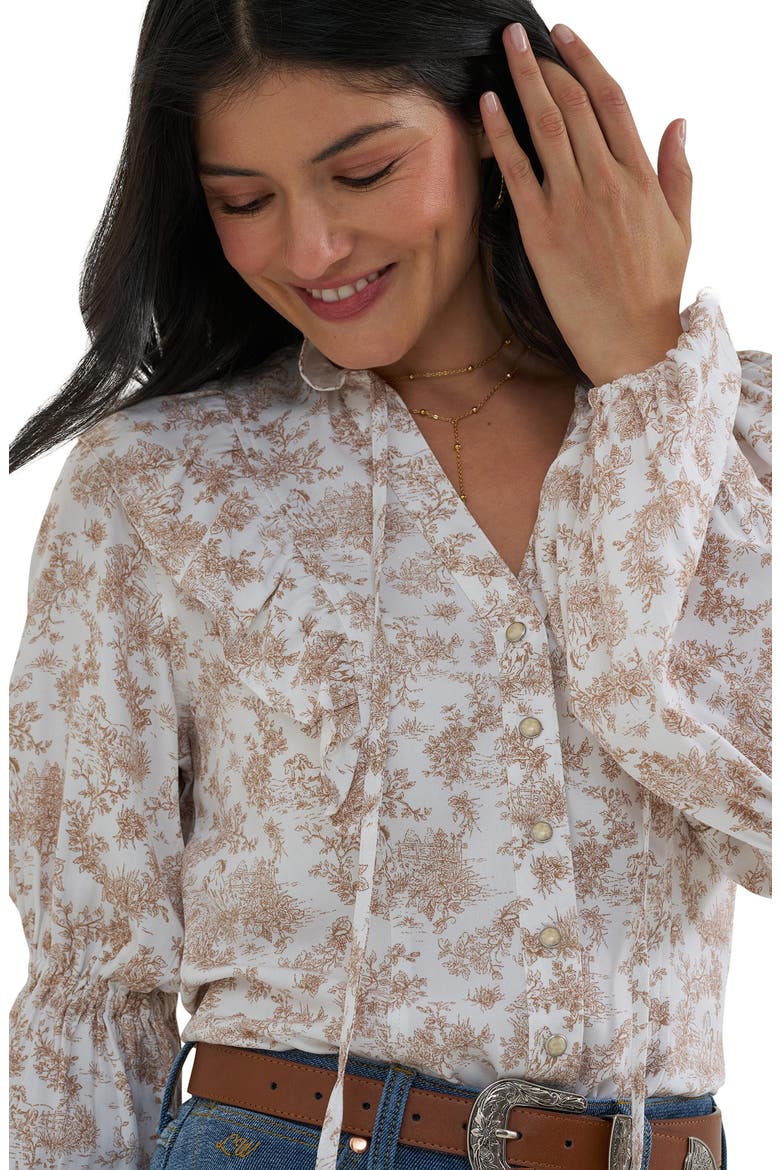 Folk Floral Ruffle Western Shirt, Alternate, color, FOLK FLORAL