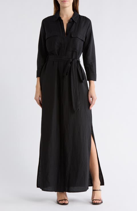 Cameron Belted Linen Blend Maxi Shirtdress