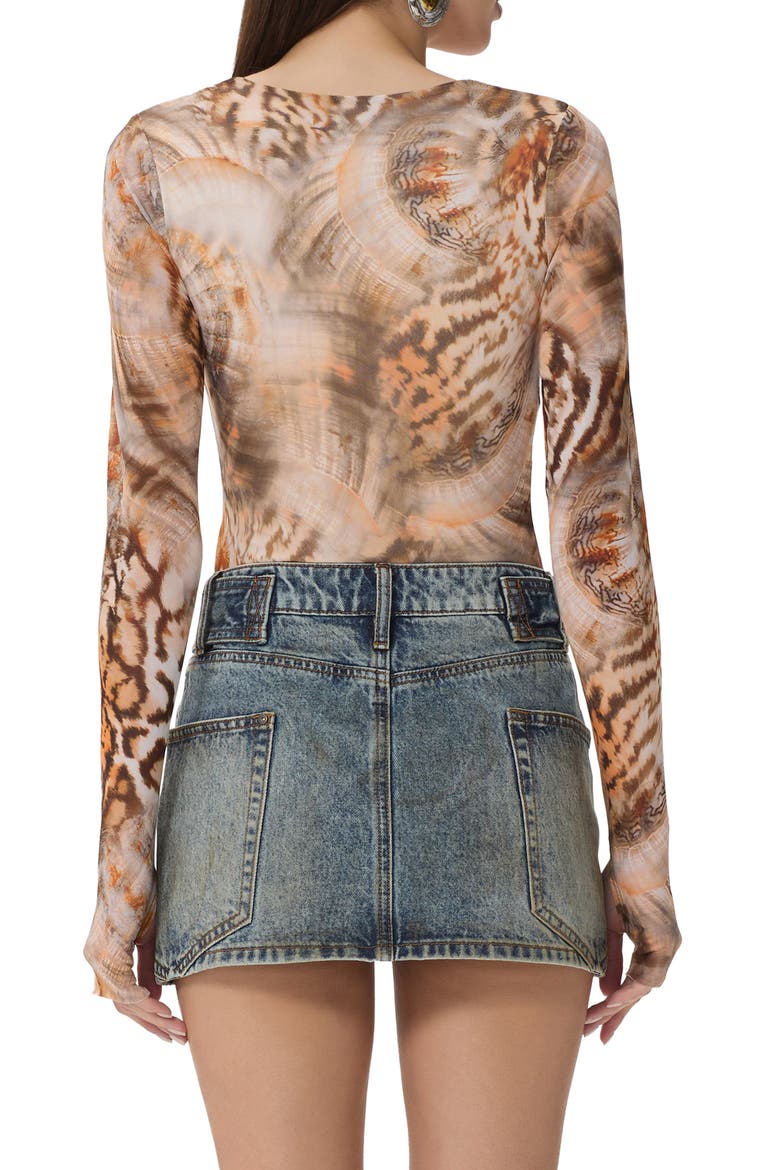Ines Long Sleeve Abstract Print Mesh Top, Alternate, color, EMBER SWIRL SHELL