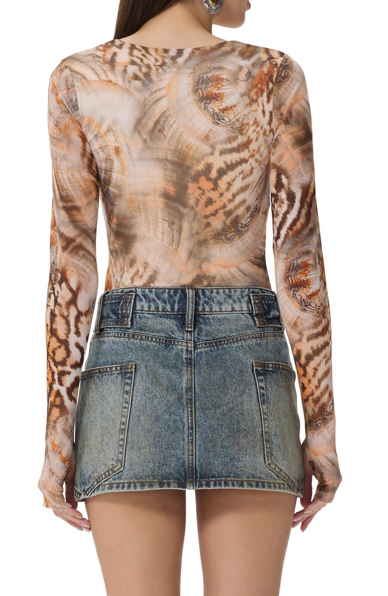AFRM Ines Long Sleeve Abstract Print Mesh Top, Alternate, color, Ember Swirl Shell