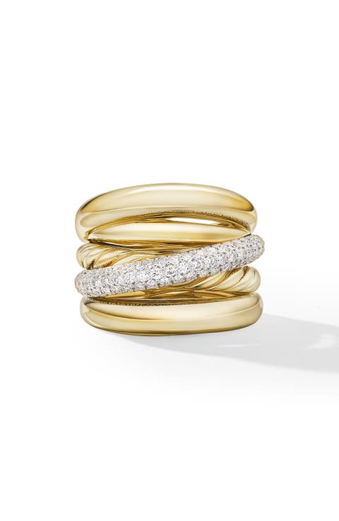 Pavé Diamond Five Row Crossover Ring