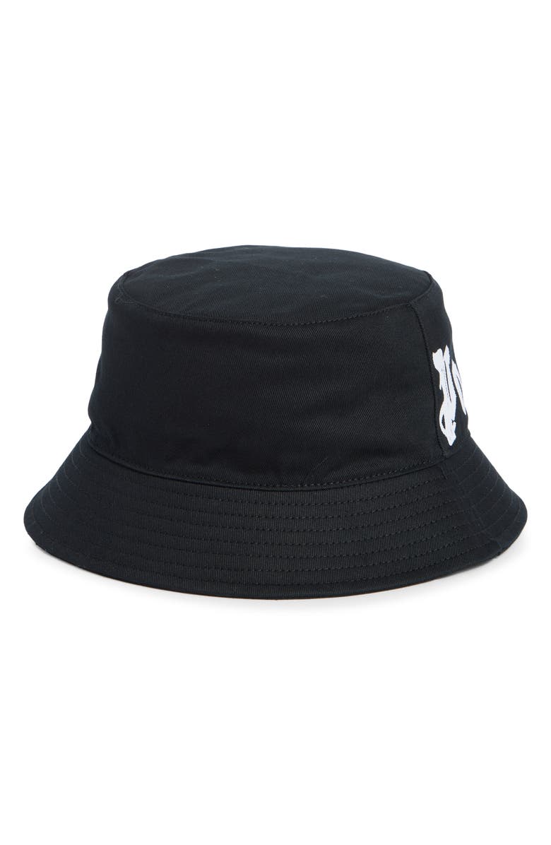 Palm Angels Logo Cotton Bucket Hat, Alternate, color, Black Off White