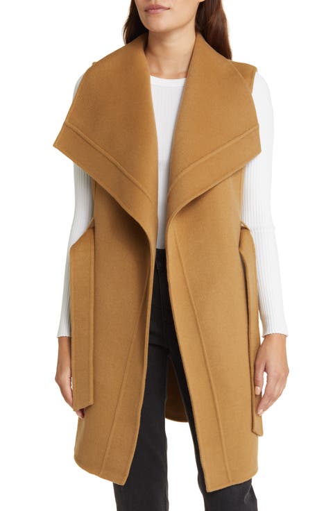 Tie Belt Oversize Wool Blend Vest