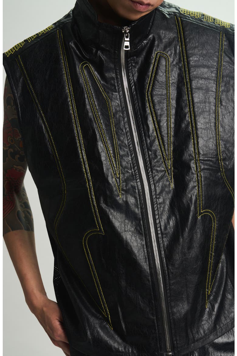 Noe Faux Leather Biker Vest, Alternate, color, BLACK