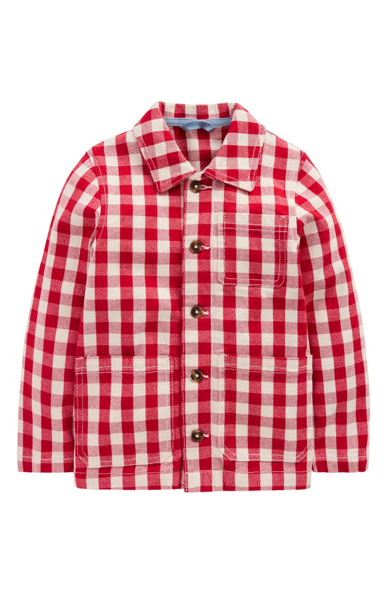 Mini Boden Kids' Gingham Canvas Chore Jacket, Main, color, Red Gingham
