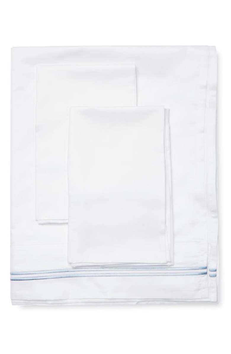 MELANGE HOME Set of 2 Embroidered Stripe 600 Thread Count Cotton Sateen Pillowcases, Main, color, Blue