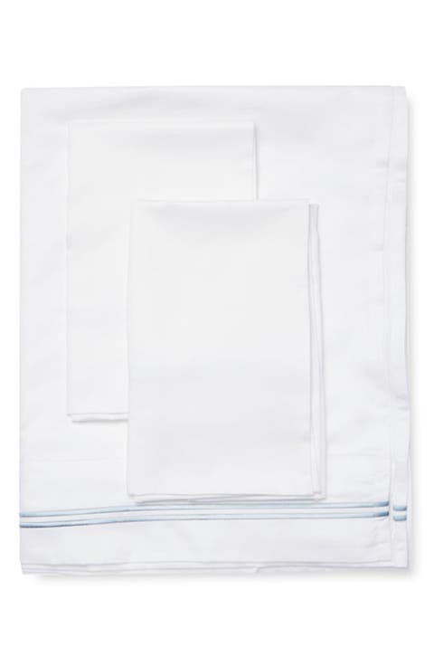 Set of 2 Embroidered Stripe 600 Thread Count Cotton Sateen Pillowcases