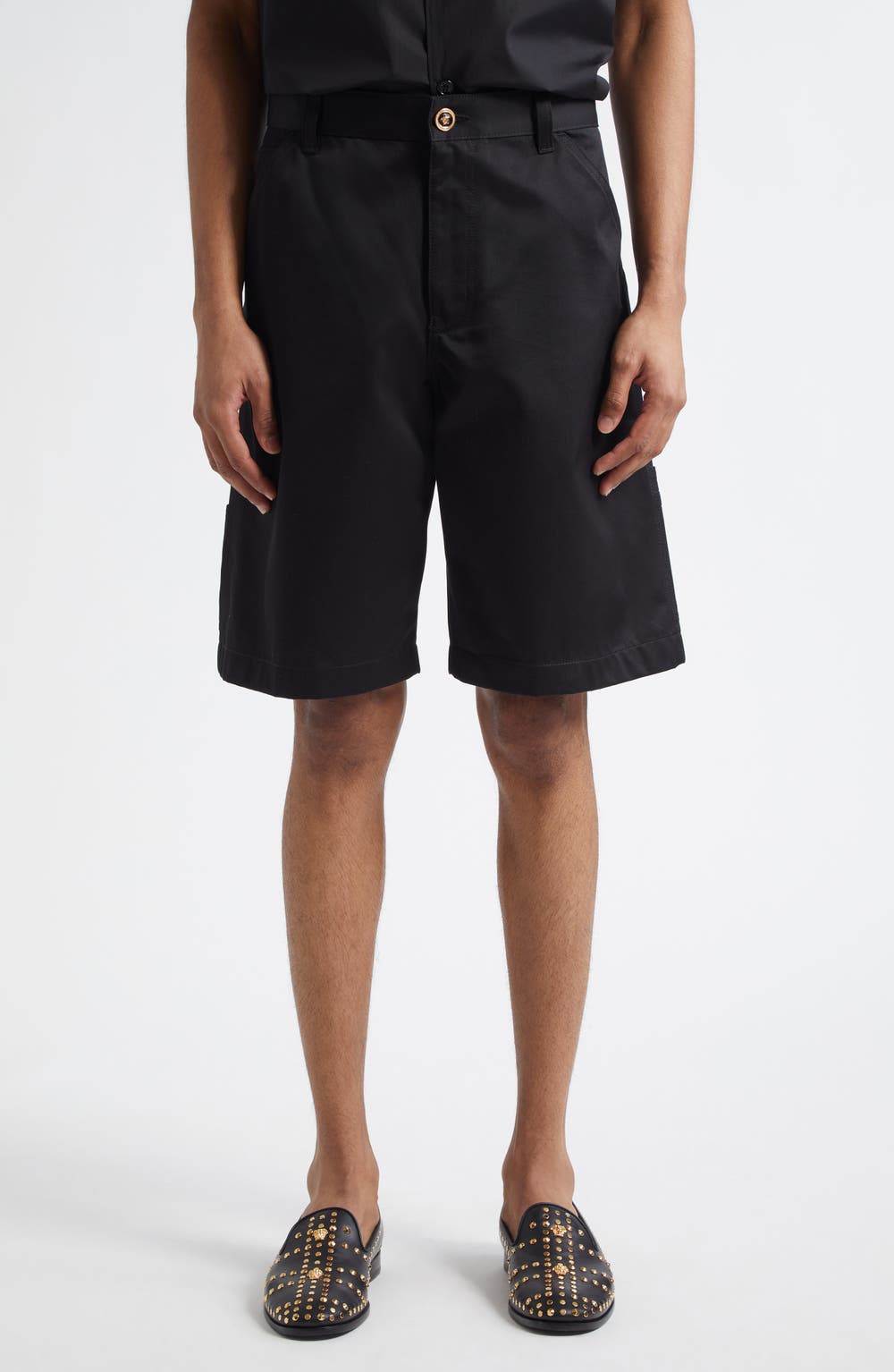 Cotton Gabardine Cargo Shorts, color, BLACK