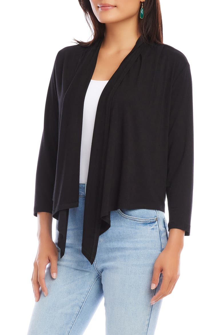 Calli Draped Open Front Cardigan, Alternate, color, BLACK