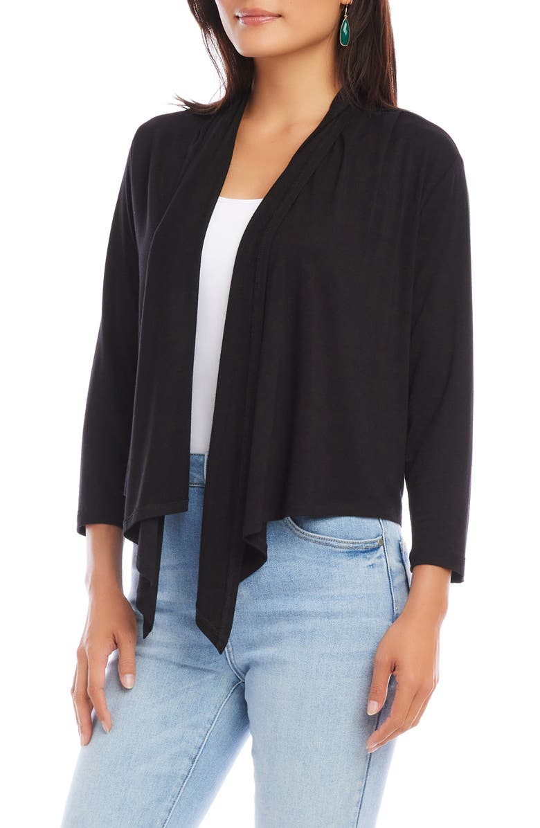 Karen Kane Calli Draped Open Front Cardigan, Alternate, color, Black