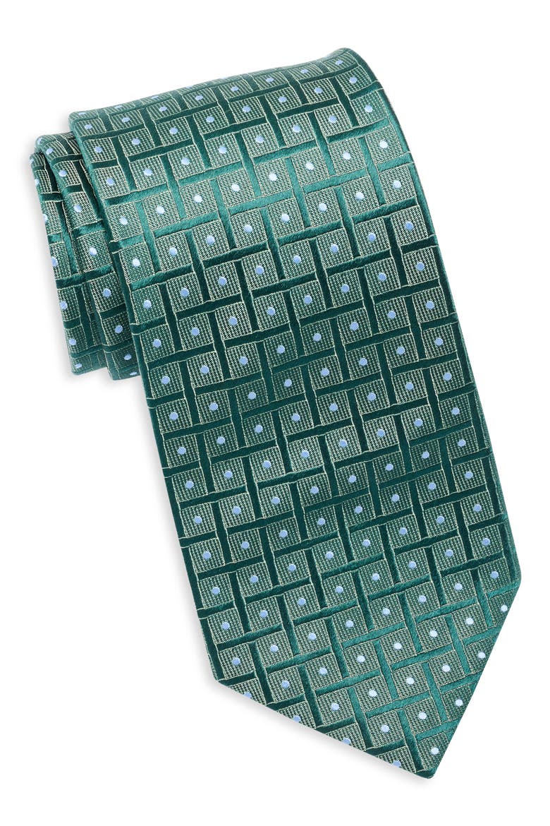 Neat Geo Jacquard Silk Tie, Main, color, GREEN
