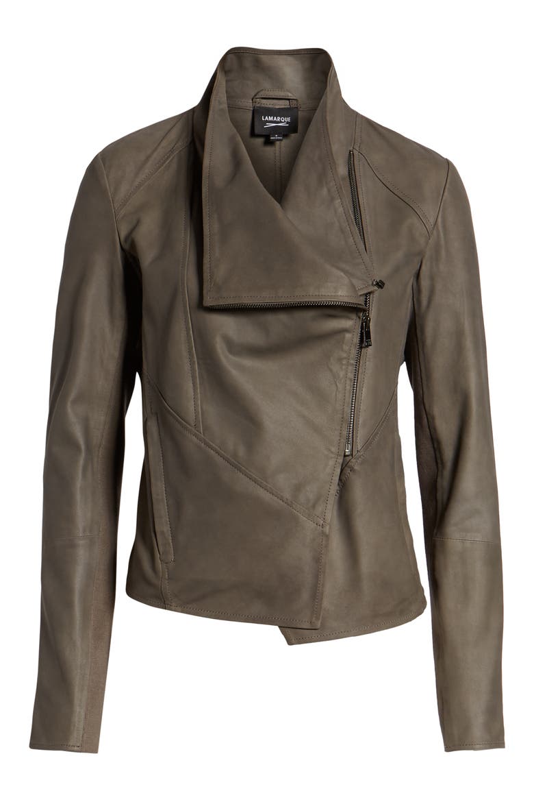 Asymmetrical Zip Front Leather Cascade Jacket, Alternate, color, GREY