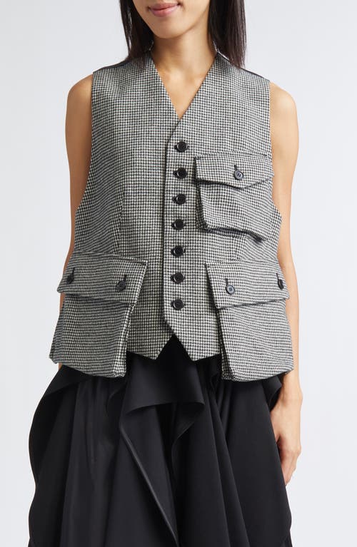 Noir Kei Ninomiya Houndstooth Wool Blend Tweed & Satin Vest in Black X White  product