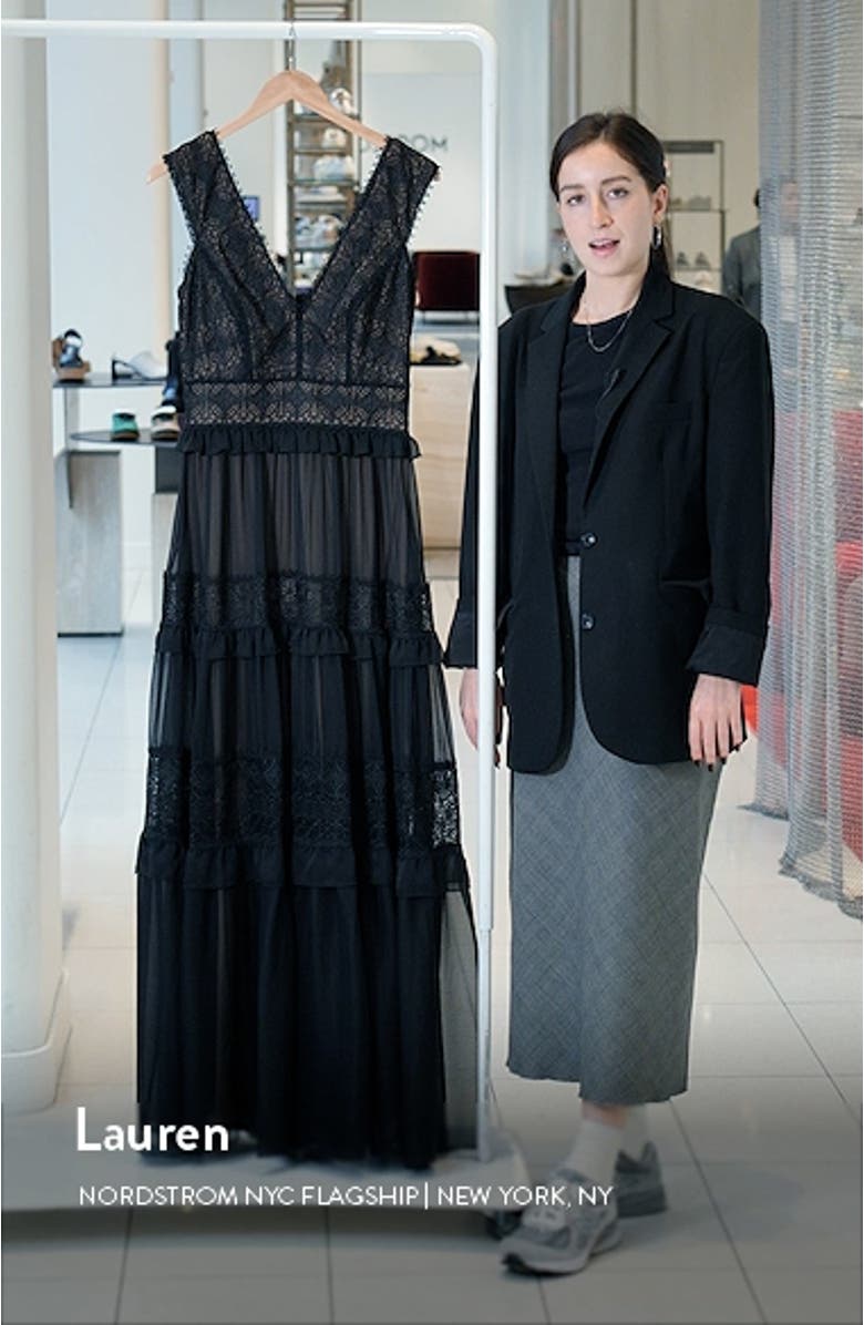 Sleeveless Tiered Lace & Tulle Gown, sales video thumbnail