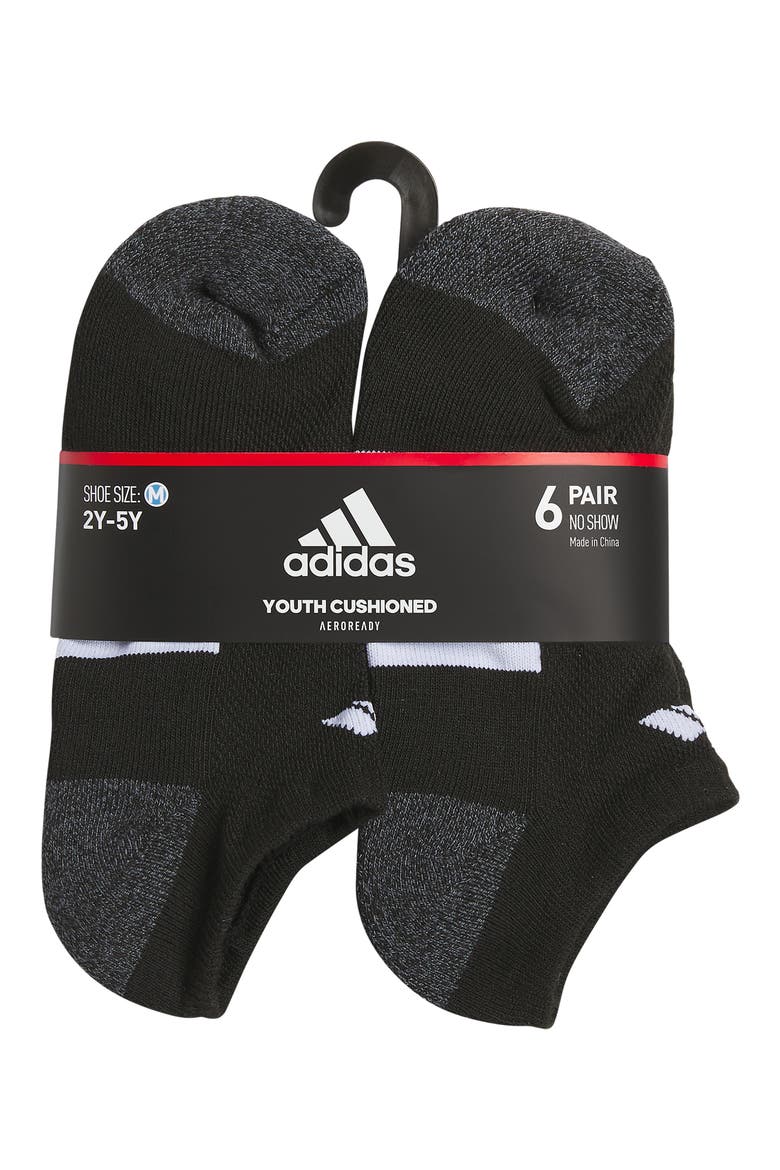 Kids' Athletic Cushioned No Show Socks - Pack of 6, Alternate, color, BLACK/ ONIX GREY/ WHITE