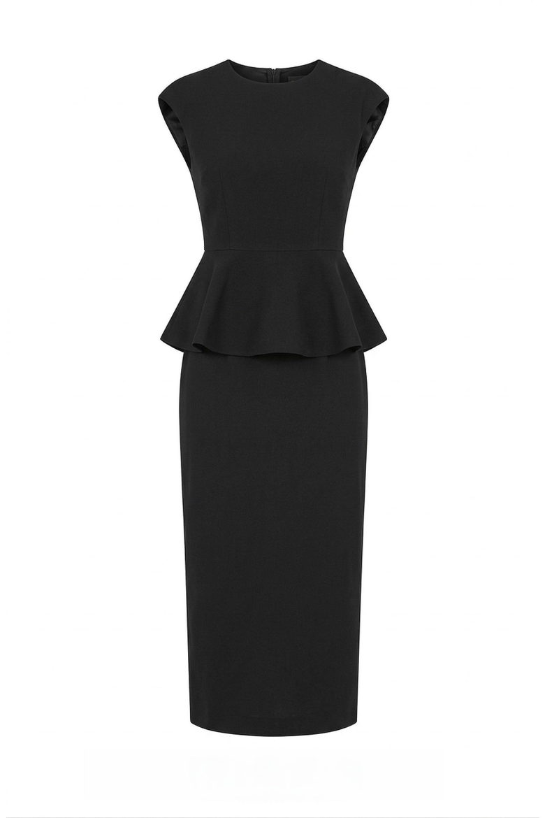 Sleeveless Peplum Top & Tailored Midi Skirt Set, Main, color, Black