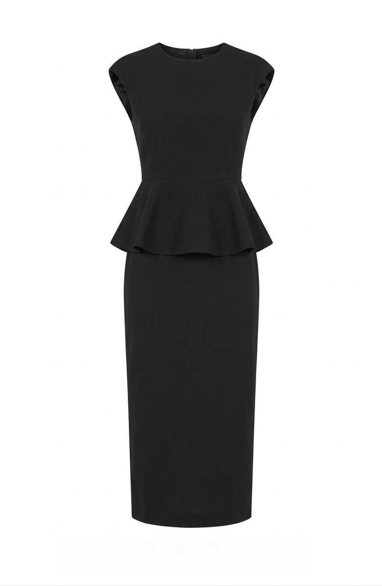 Modenaire Sleeveless Peplum Top & Tailored Midi Skirt Set, Alternate, color, Black