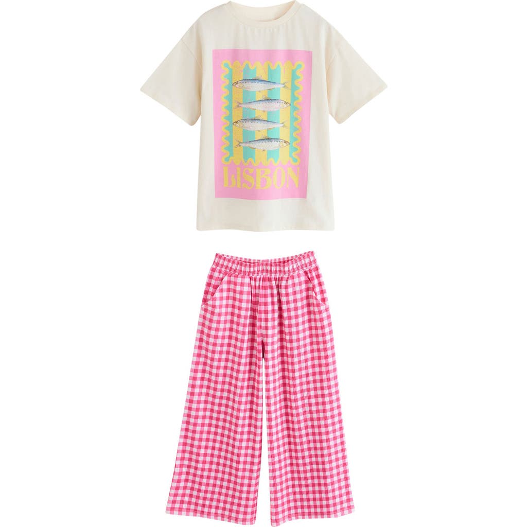 Next Kids' Lisbon Oversize Graphic T-shirt & Textured Gingham Pants Set