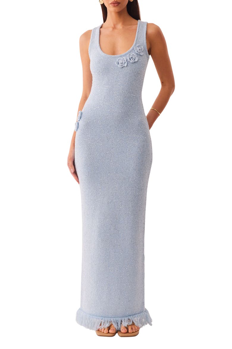 Monroe Reversible Metallic Knit Maxi Sweater Dress, Main, color, BLUE