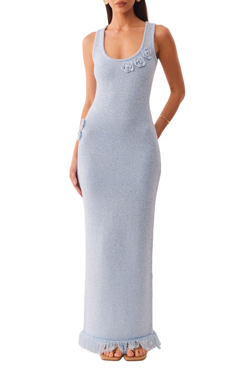 SNDYS Monroe Reversible Metallic Knit Maxi Sweater Dress, Main, color, Blue
