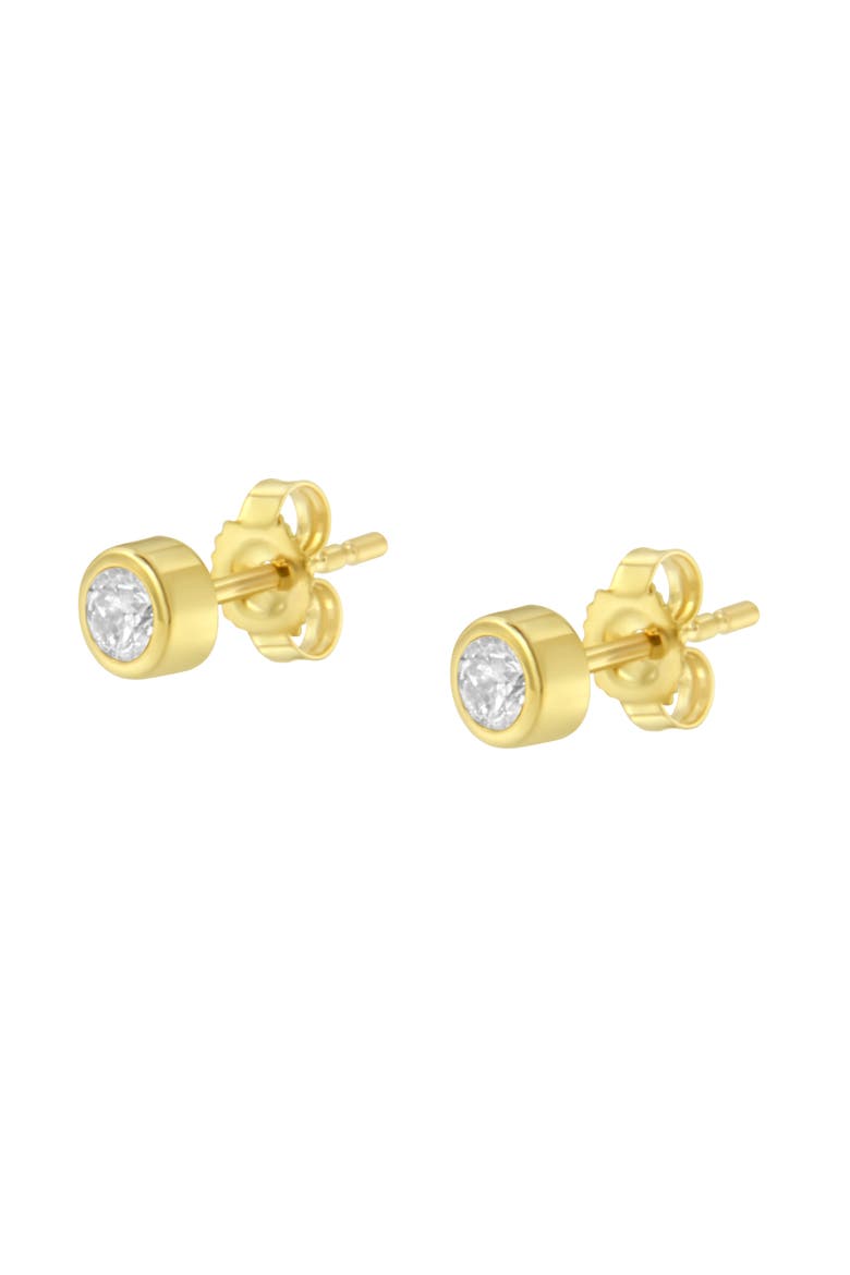 10K White Gold 1/5 Ct Diamond Bezel- Solitaire Stud Earrings, Alternate, color, Yellow