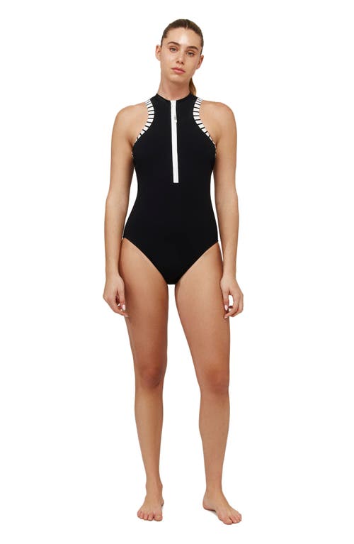 Free Sport By Gottex Coco Solid High Neck Front Zip One Piece In Black