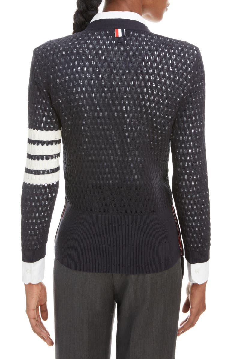 Thom Browne 4-Bar Pointelle Cotton & Silk Cardigan, Alternate, color, 