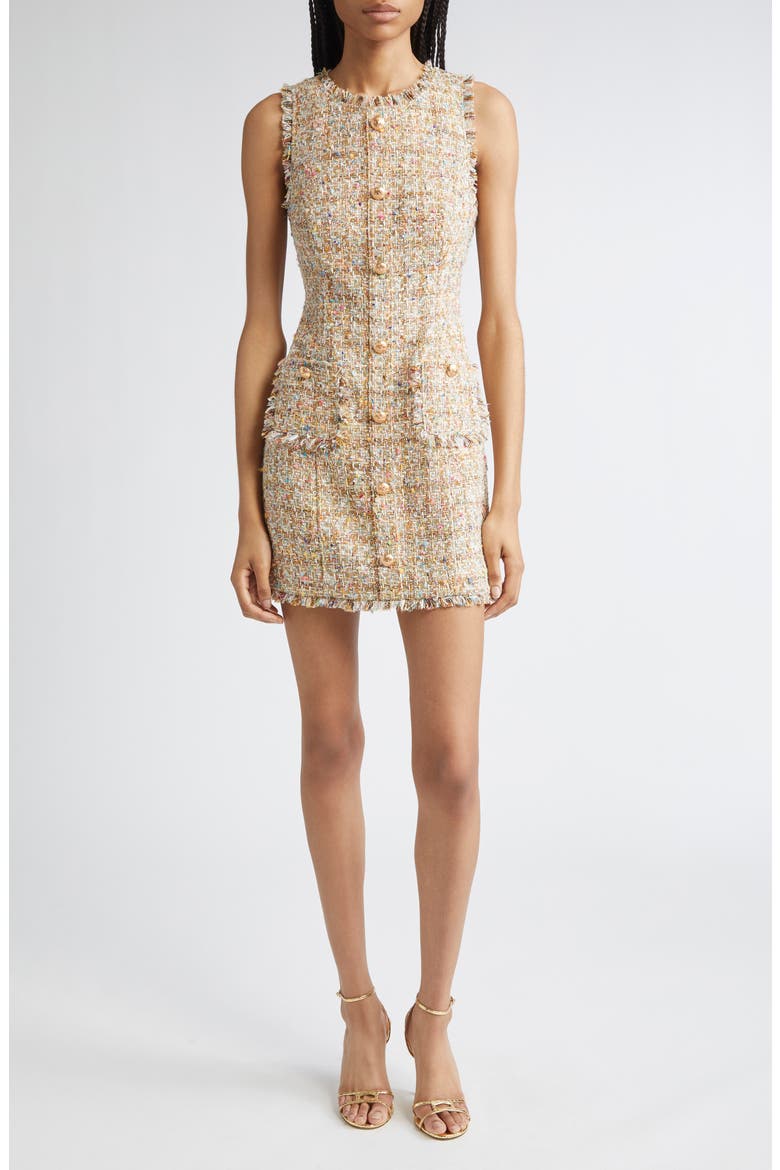 Adeline Metallic Bouclé Sheath Dress, Main, color, OCHRE MULTI