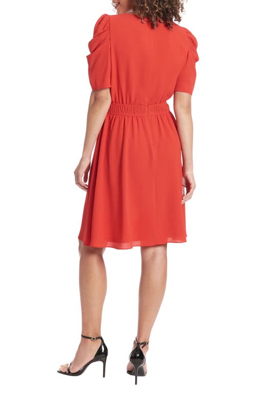 London Times Caterpillar Sleeve Fit & Flare Dress In Risk Red