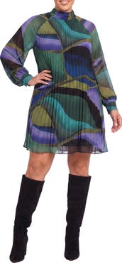 London Times Pleated Tie Back Dress