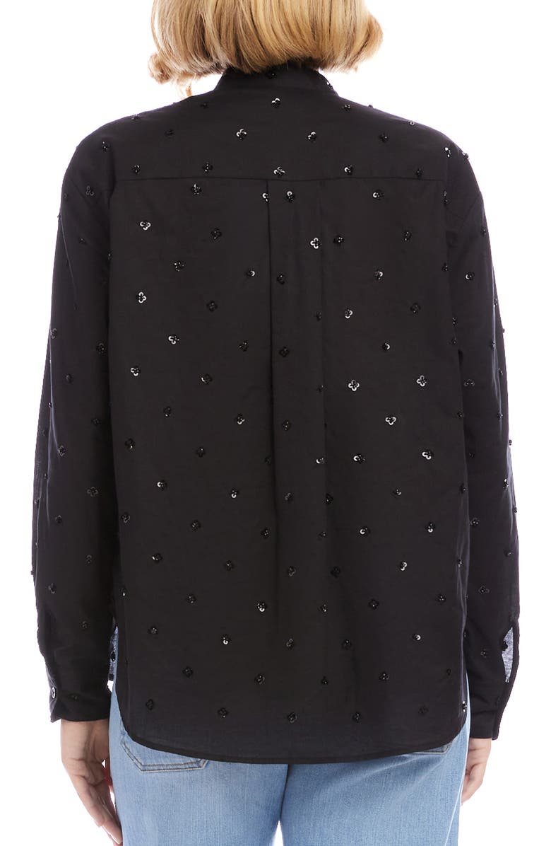 Karen Kane Floral Embellished Button-Up Shirt, Alternate, color, Black