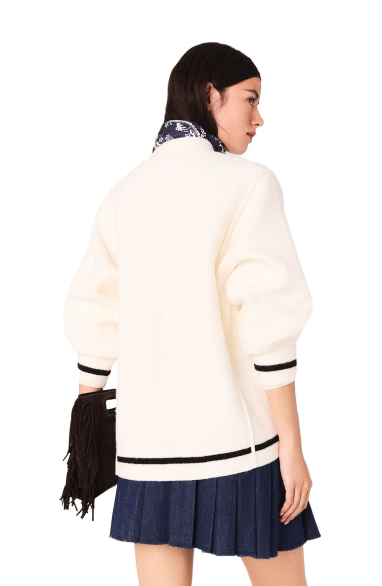 maje Long cardigan with embroidery, Alternate, color, Ecru