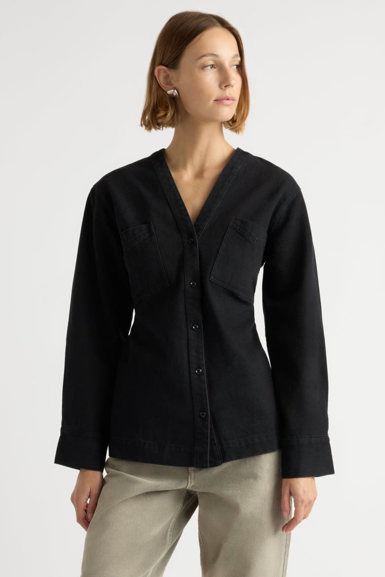 Emmett Structured-Sleeve Denim Jacket, Alternate, color, Washed Black