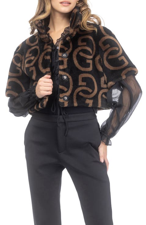 Reversible G Printed Genuine Shearling Bolero