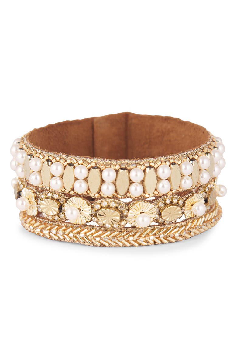 Deepa Gurnani Ascancia Cuff Bracelet, Main, color, Gold