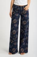 Fade Out Loud Floral Print Low Rise Wide Leg Jeans