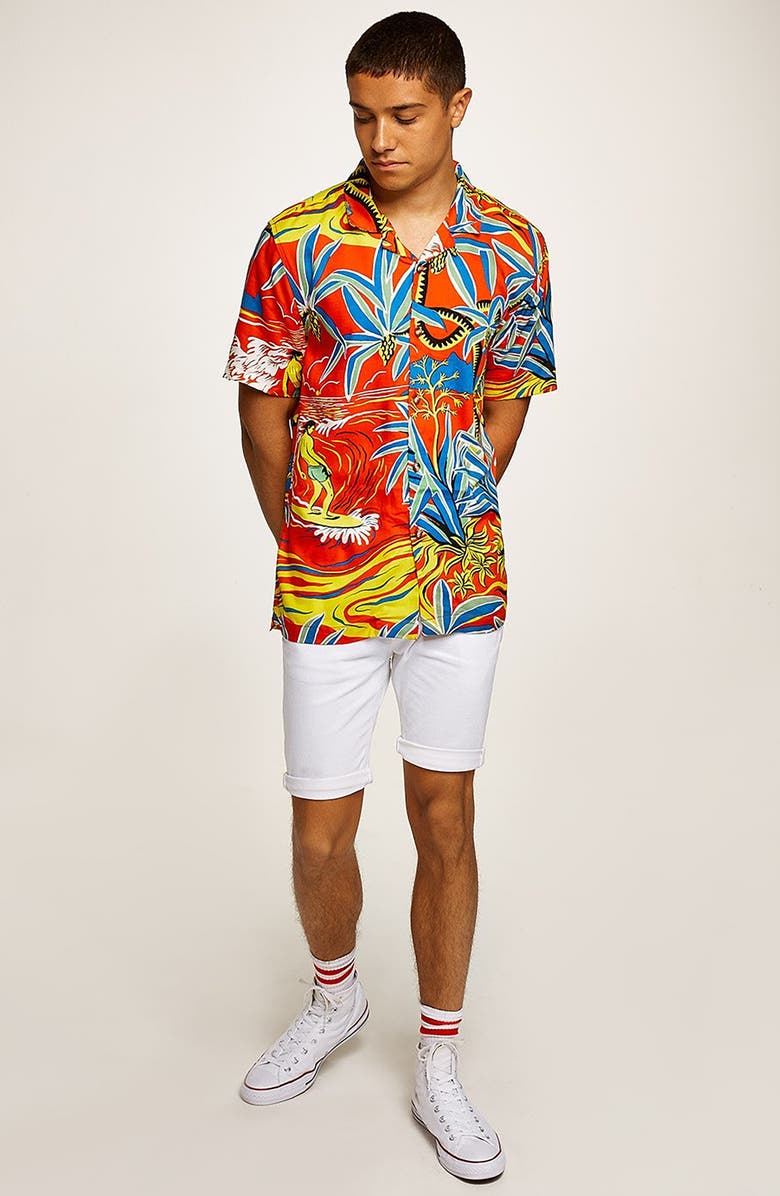 Topman Hawaiian Classic Fit Shirt, Alternate, color, 