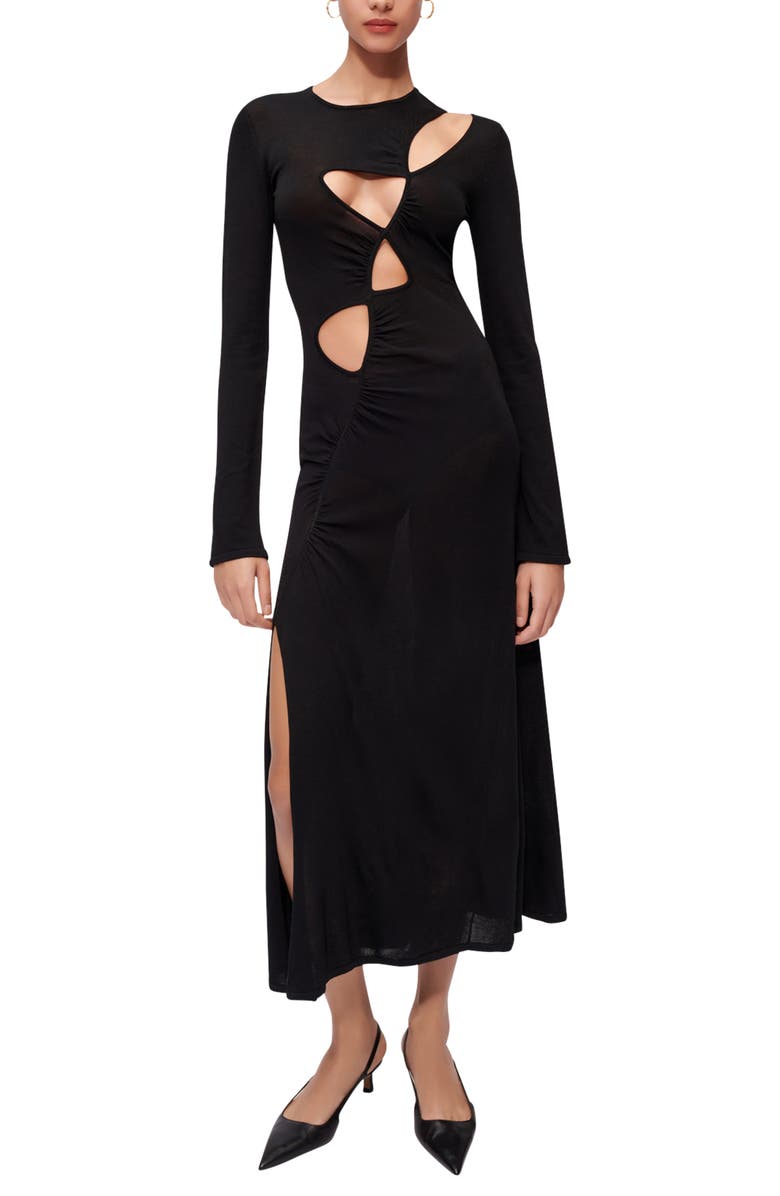 maje Rob Cutout Detail Long Sleeve Dress, Main, color, Noir