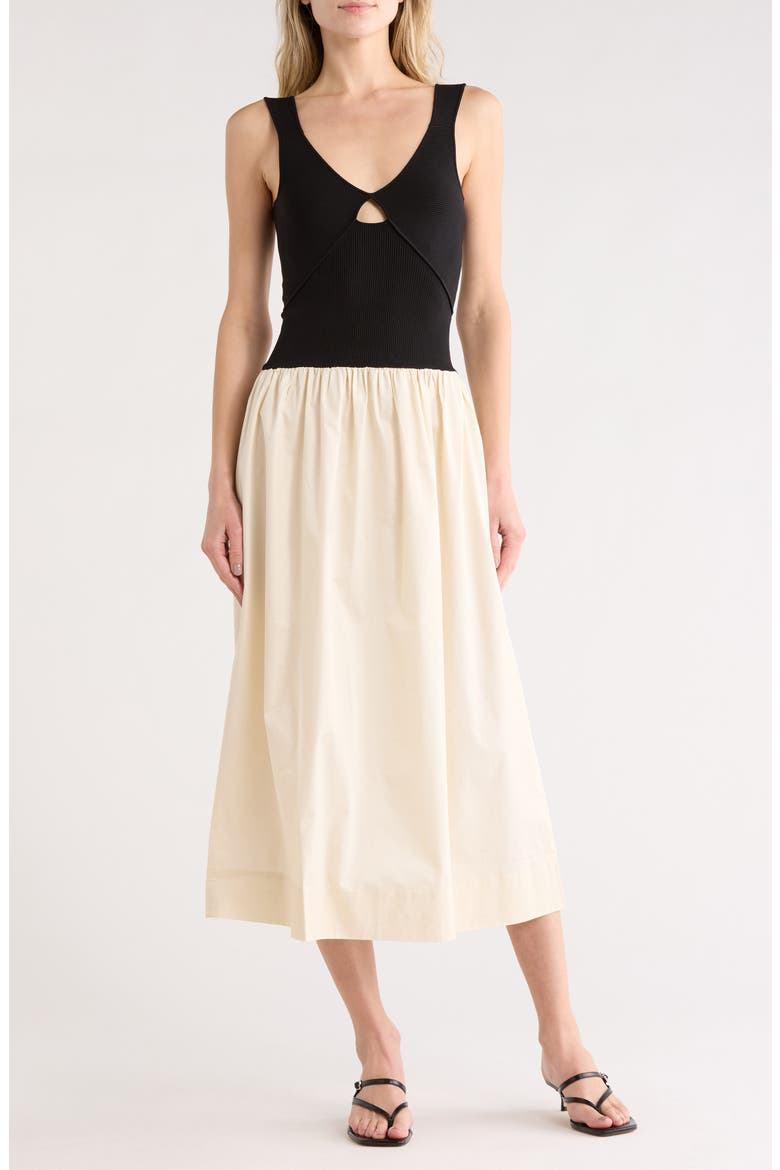 Raquel Mixed Media Dress, Main, color, BLACK IVORY