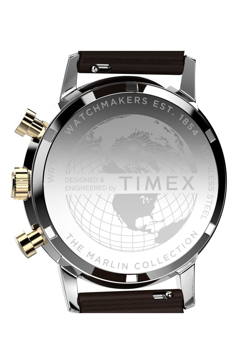 Timex<sup>®</sup> Marlin Chronograph Leather Strap Watch, 40mm, Alternate, color, Brown