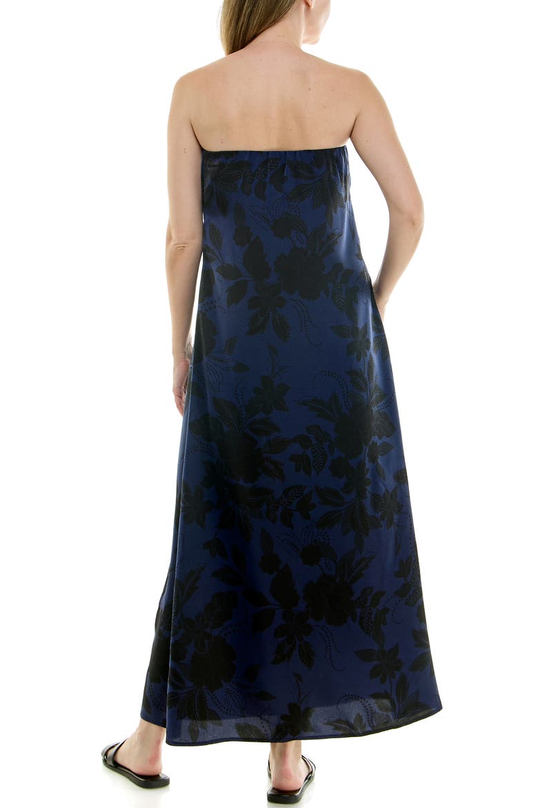 Strapless Print Satin Maxi Dress, Alternate, color, WESTERN FLORAL NAVY