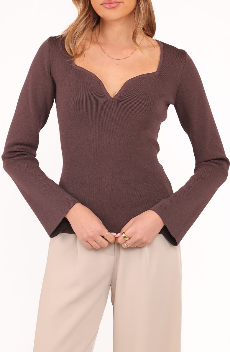 Petal & Pup Trinity Sweetheart Neck Knit Top, Main, color, Chocolate Brown