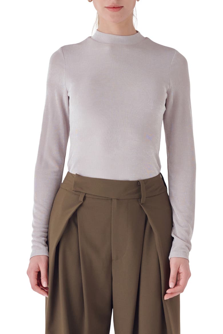 Sheen Stretch Mock Neck Top, Main, color, SILVER