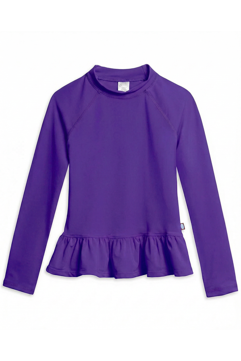 Baby Girls Swim Peplum UPF 50+ Long Sleeve Rashguard Tee, Main, color, Purple