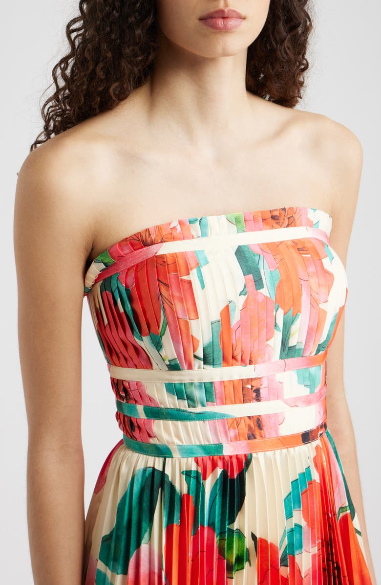 Hutch Sabina Floral Tiered Plissé Gown, Alternate, color, Ivory/ Coral Watercolor