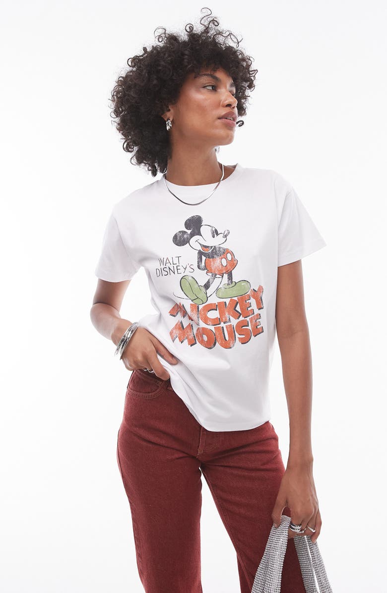 Topshop Mickey Mouse Shrunken Graphic T-Shirt, Main, color, 
