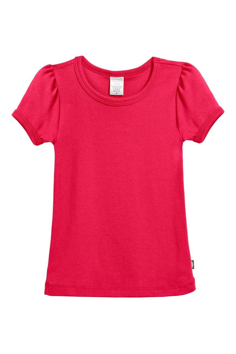 Girls 100% Cotton Short Sleeve Puff Classic Fit Tee, Alternate, color, Candy Apple