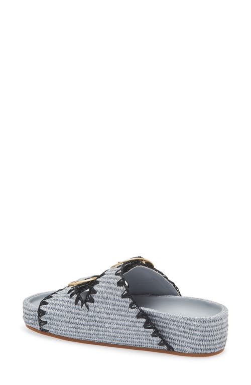 Loeffler Randall Theo Embroidered Raffia Platform Slides In Light Blue/black