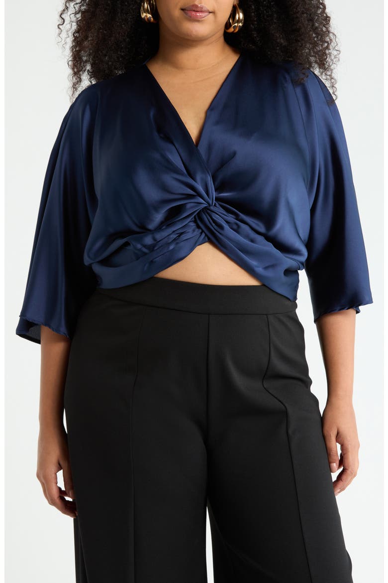 Satin Front Twist Top, Main, color, NAVY