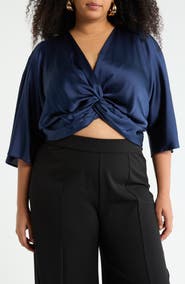 Renee C Satin Front Twist Top